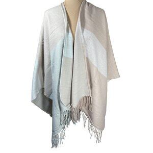 New Soia + Kyo Yadira Poncho Pink & Cream Fringe Wrap Scarf Throw